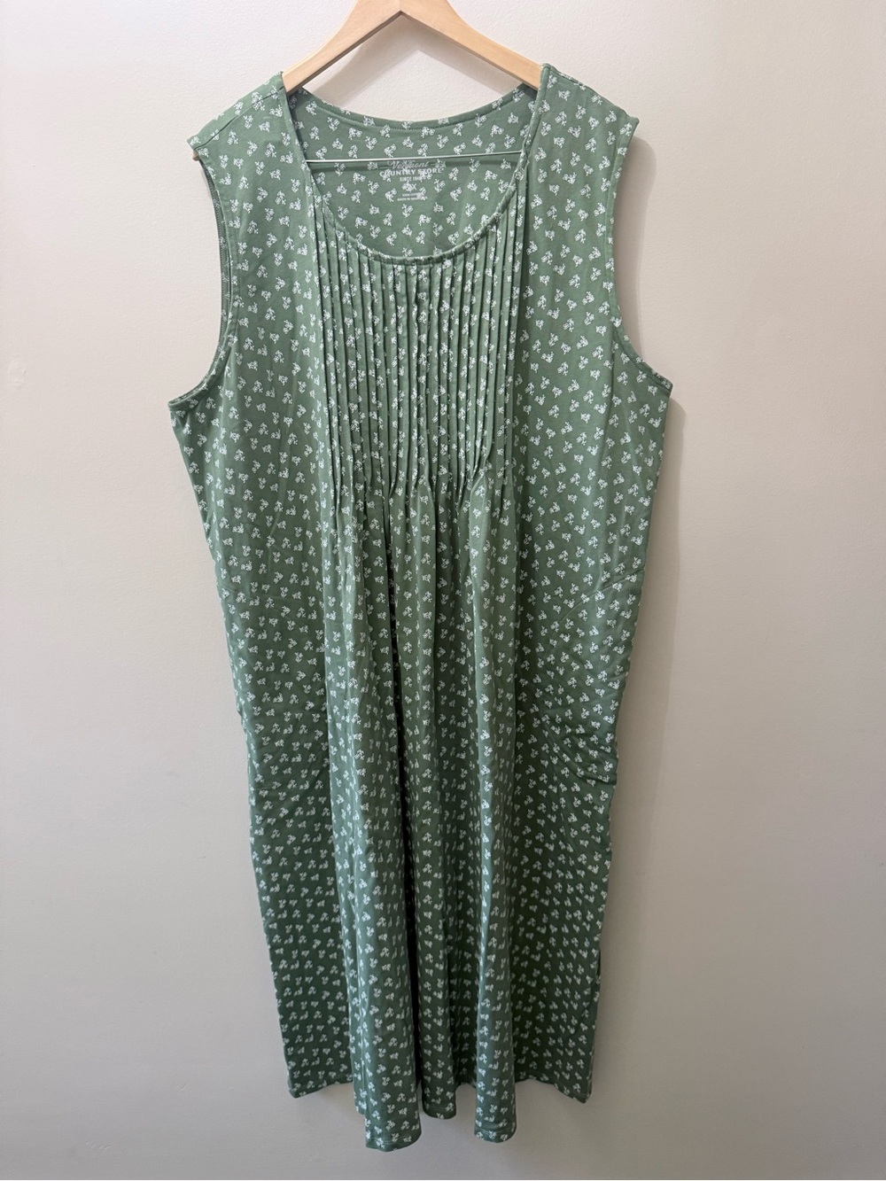 Vermont Country Store Sage Green White Floral Jumper Dress Stretch Cottage 2x